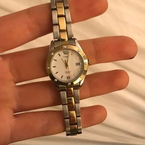 Sterling silver and gold Timex watch with diamonds